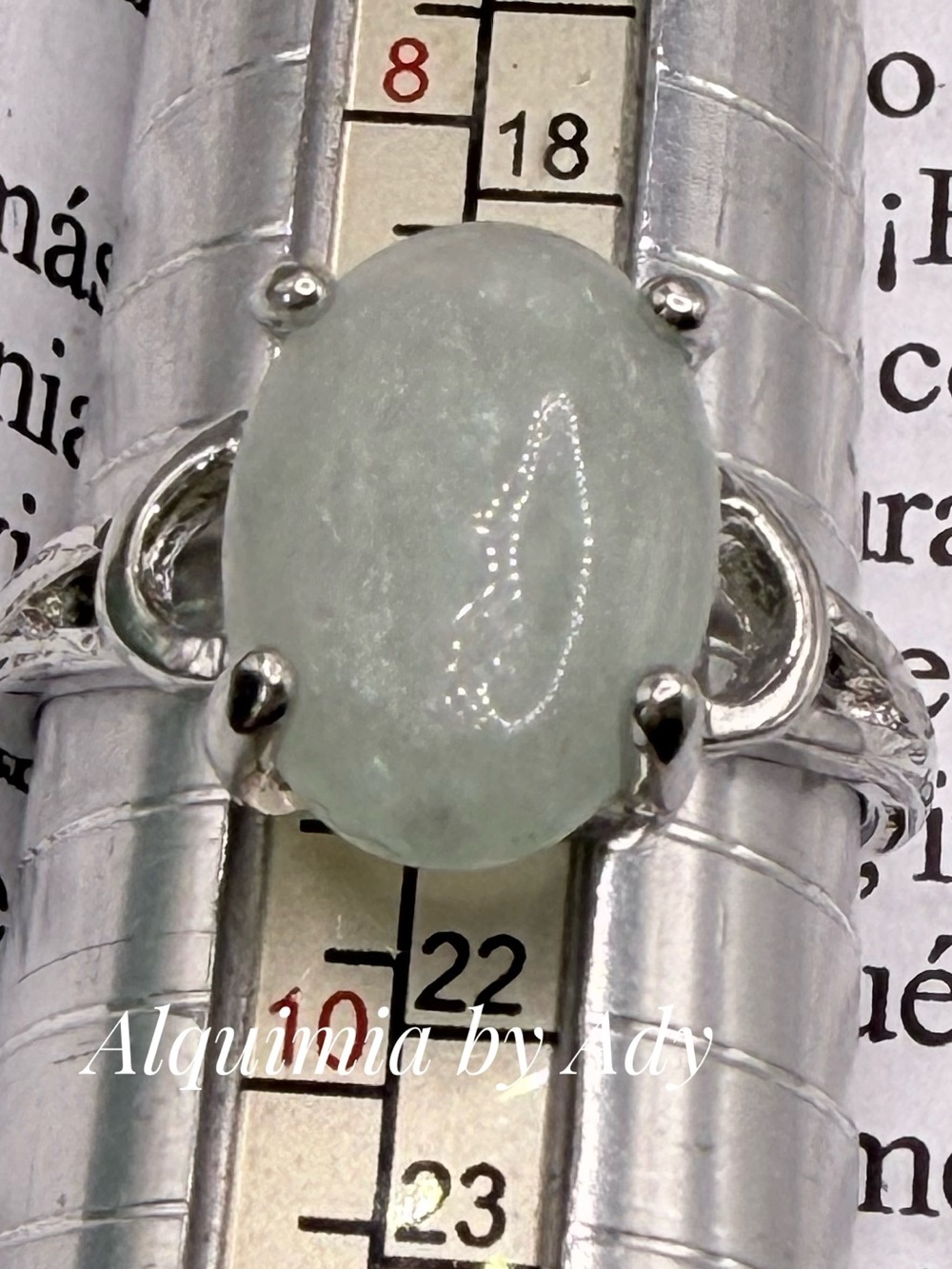 Silver Ring with Light Green Jade Oval
